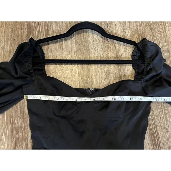 Aritzia Wilfred Satin Masquerade Dress in Black Size 4 Longsleeve Midi High Slit - Picture 9 of 9